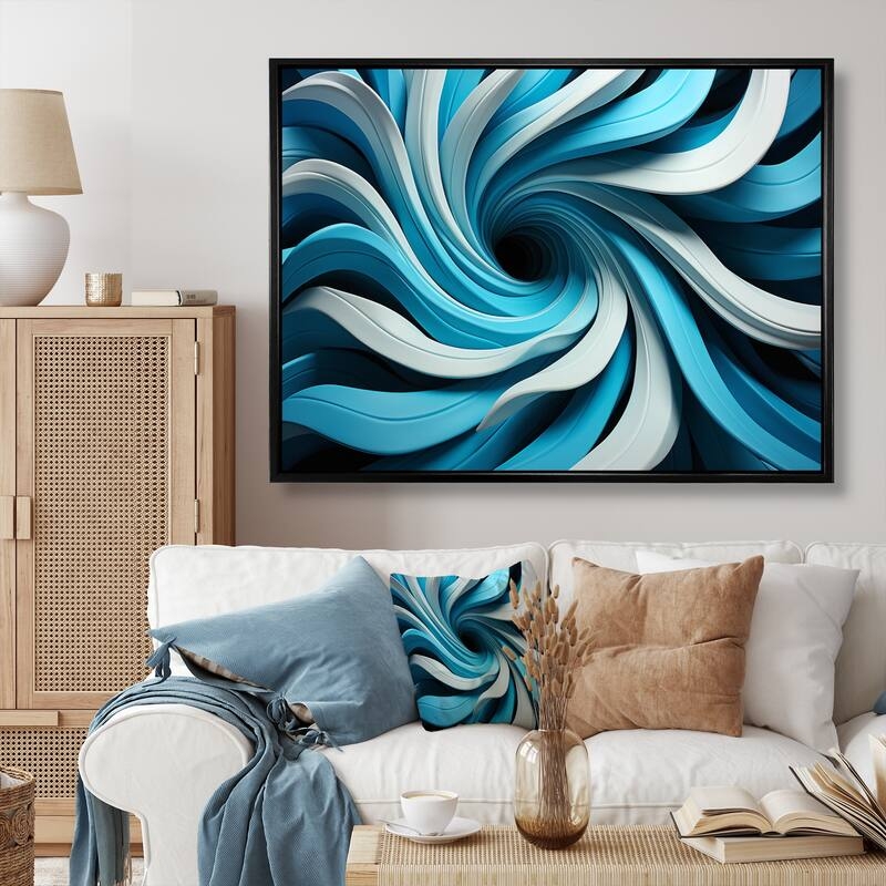 Framed Canvas Wall Art Coastal Abstract Blue Vortex Swirl Pattern