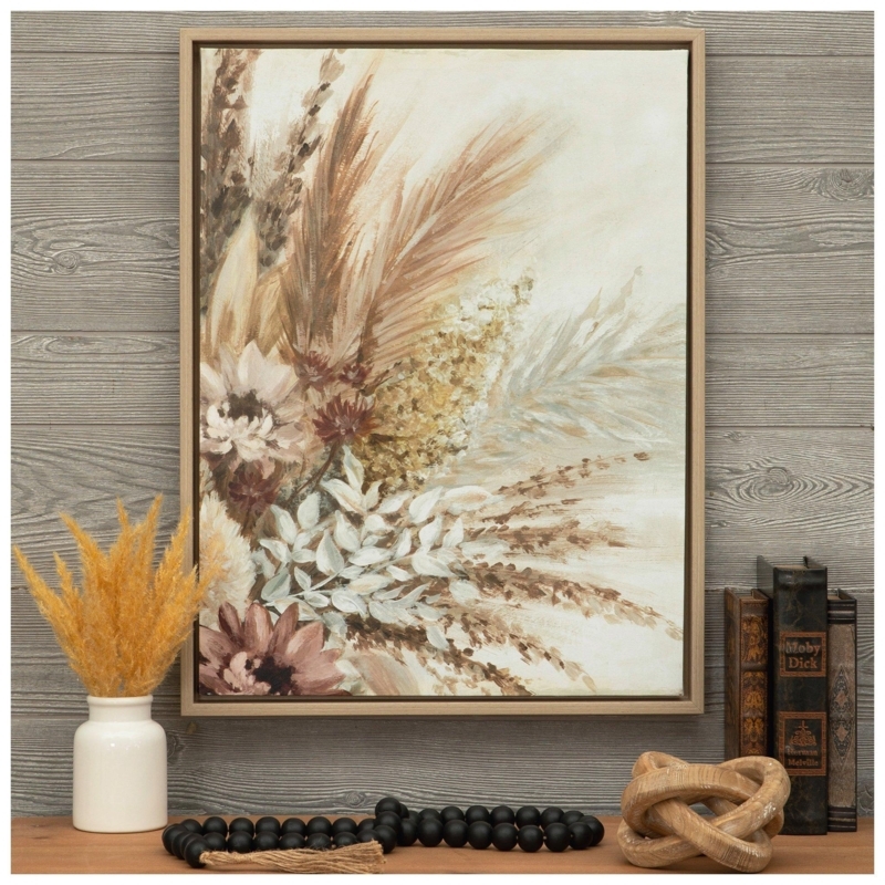 Framed Canvas Wall Art Painterly Botanical Texture Earthy Tones