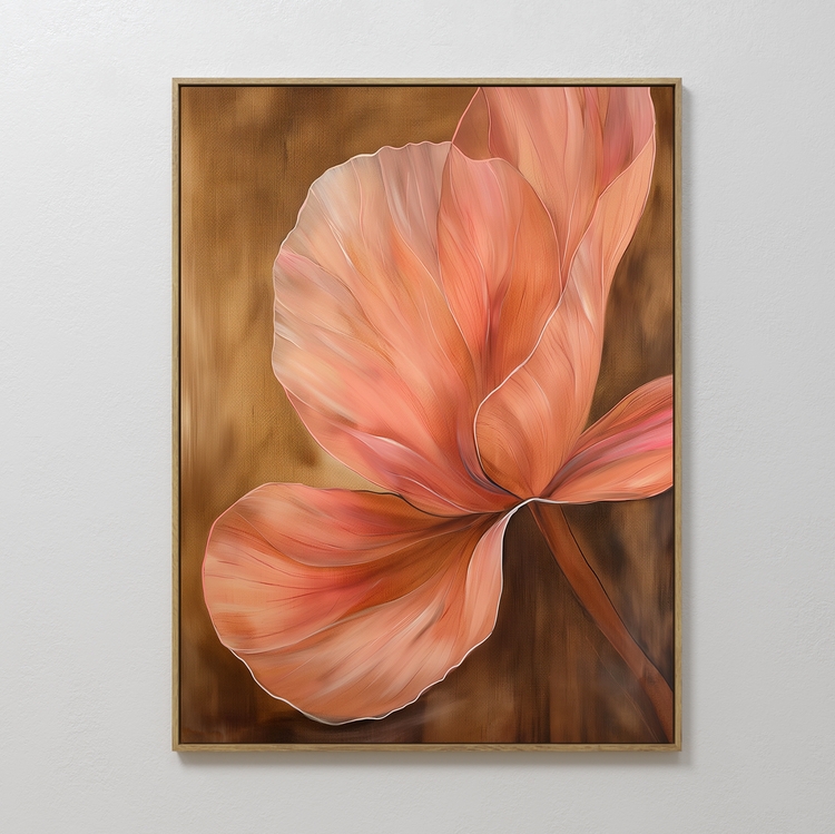 Framed Canvas Wall Art: Translucent Petals on Bronze Textured Background.