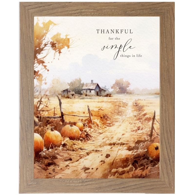 Framed Farmhouse Wall Art with Watercolor Scene and Thankful Typography