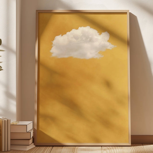 Framed Graphic Art: Minimalist Cloud Wall Art on Warm Ochre Background
