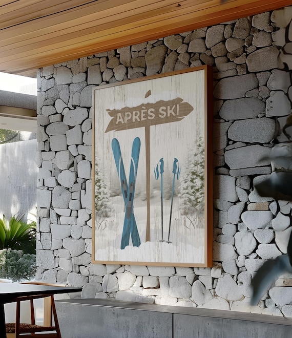 Framed Graphic Art: Rustic Après Ski Motif Mountain Lodge Decor
