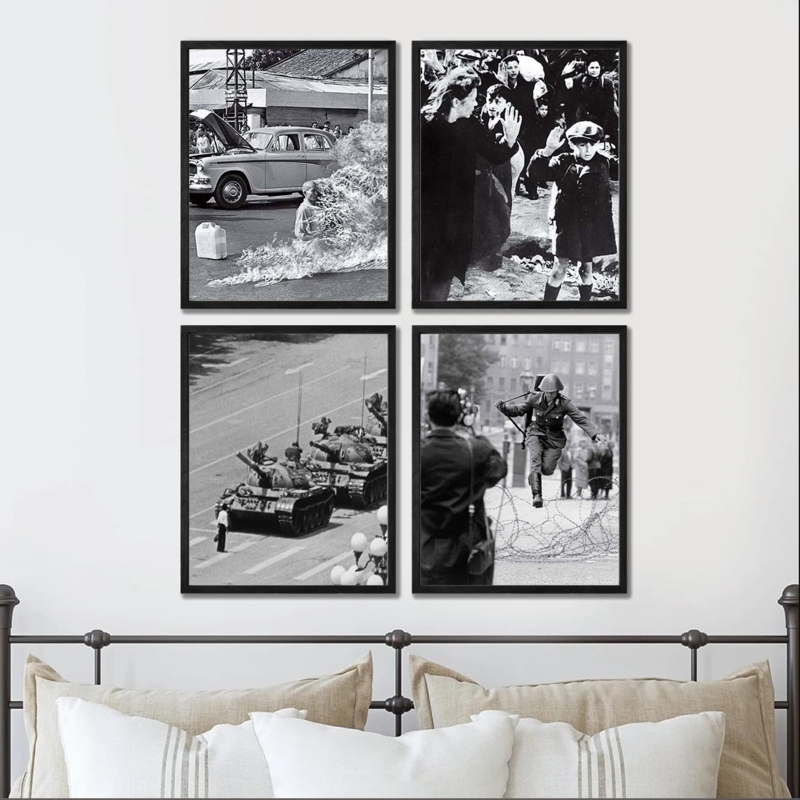 Framed Historical Wall Art: Gallery Set Above Bed