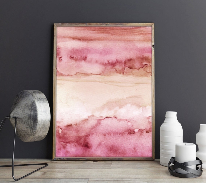 Framed Painting: Large Scale Watercolor Wash with Terracotta Accents.