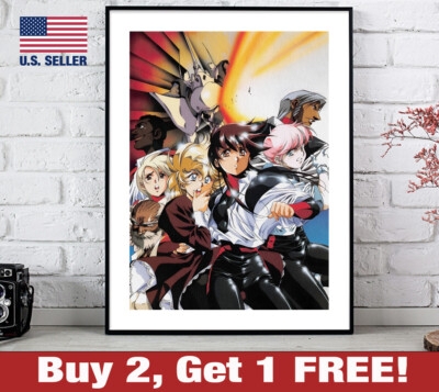 Framed Poster: Retro 90s Anime Illustration Artwork, Black Frame