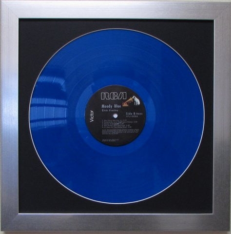 Framed Record Display Brushed Silver Royal Blue Vinyl Black Matting art