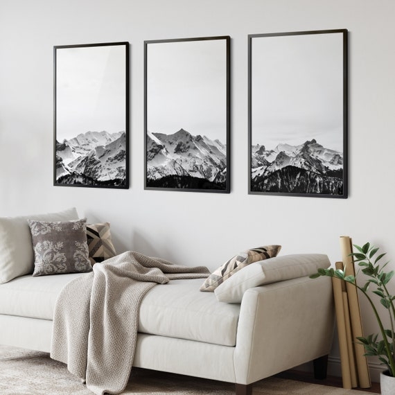 Framed Triptych Art: Scandinavian Style Mountain Landscape Prints Set