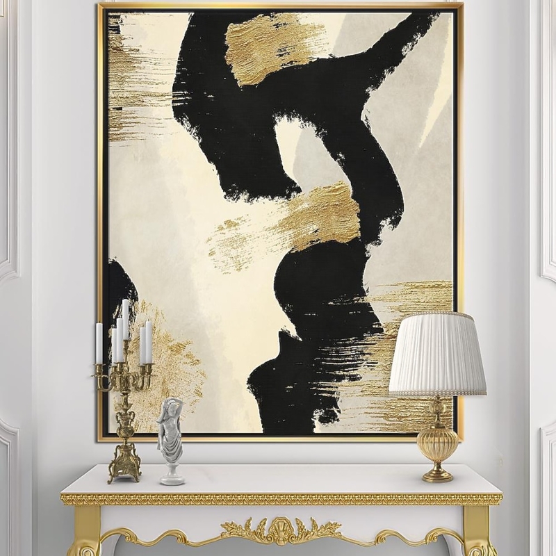 Framed Wall Art Bold Black Abstract Textured Gold Modern Glam