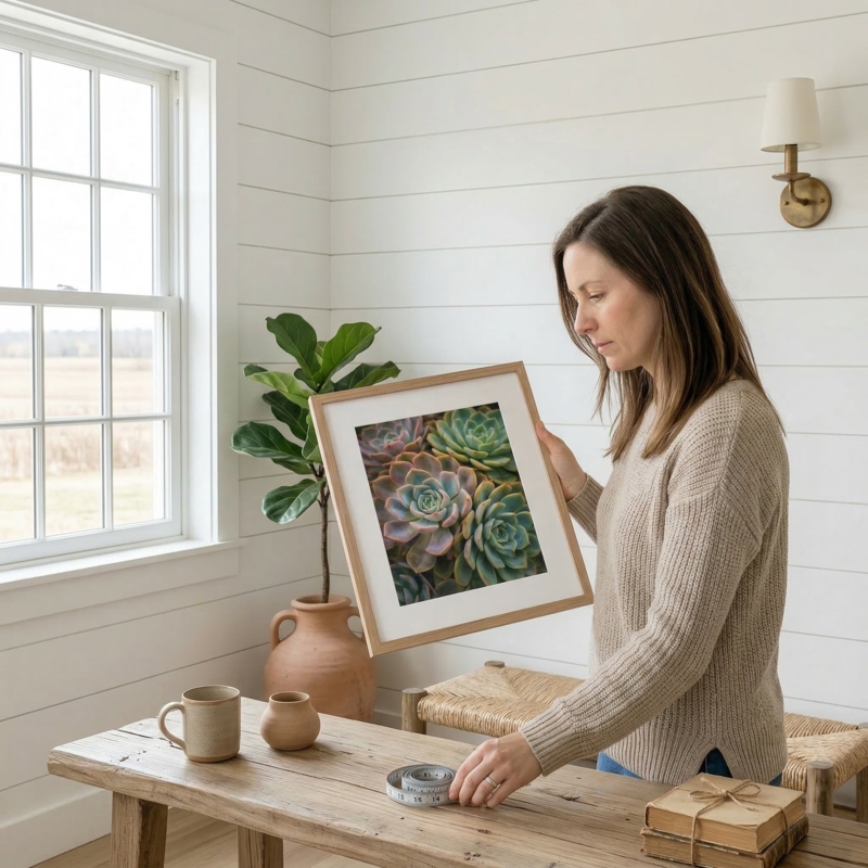 Framed Wall Art Botanical Succulent Subject Wood Frame