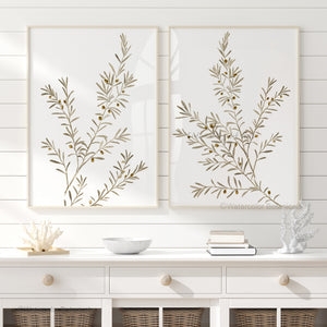 Framed Wall Art Botanical Watercolor Set Of Two Slim Wooden Minimalist