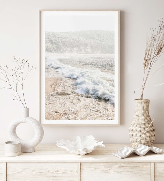 Framed Wall Art Breaking Waves Vertical Organic Sculptural Decor