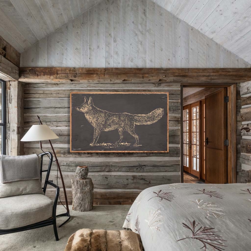 Framed Wall Art Charcoal Fox Illustration Wildlife Motif