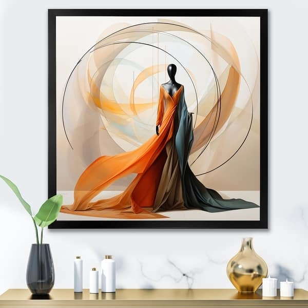 Framed Wall Art Contemporary Abstract Dancer Flowing Gown Orange Teal