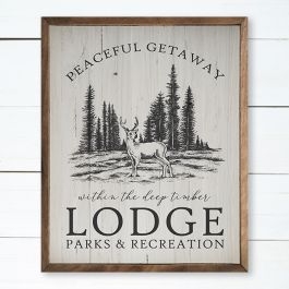 Framed Wall Art Deer Sketch Lodge Typography Wood Grain