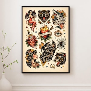 Framed Wall Art Eclectic American Traditional Multiple Illustrations Print