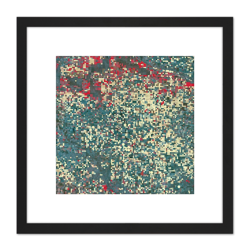 Framed Wall Art Geometric Mosaic Pattern Teal and Red Satellite Style