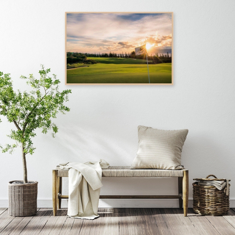 Framed Wall Art: Golf Course Photography, Sunset Landscape, Wood Frame