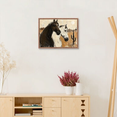 Framed Wall Art Horse Portrait Southwestern Theme Rustic Desert Painting