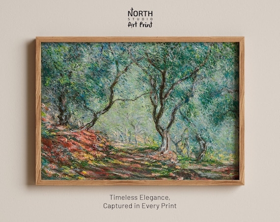 Framed Wall Art Impressionist Olive Tree Motif Thin Wood Frame