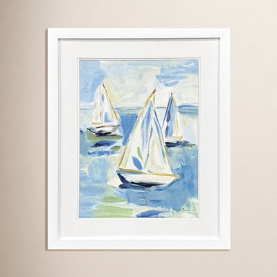 Framed Wall Art Impressionist Sailboat Motif | Nautical Coastal Decor