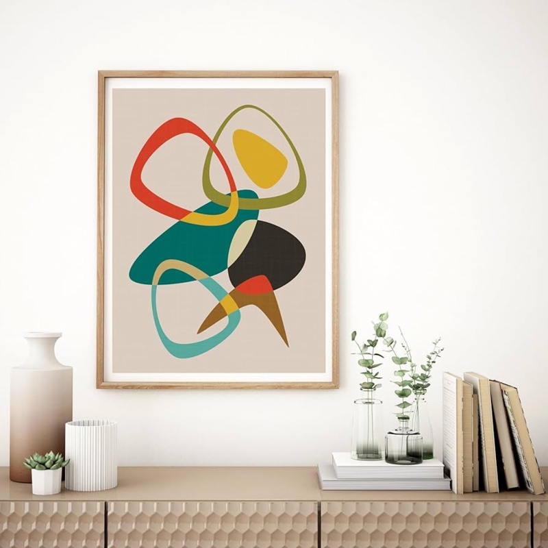 Framed Wall Art: Mid-Century Abstract Organic Shapes in Earthy Tones