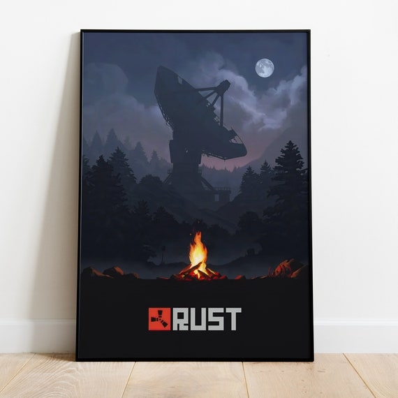 Framed Wall Art: Moody Gaming Graphic Print with Campfire Detail