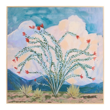 Framed Wall Art Ocotillo Cactus Impressionistic Southwestern Desert Painting