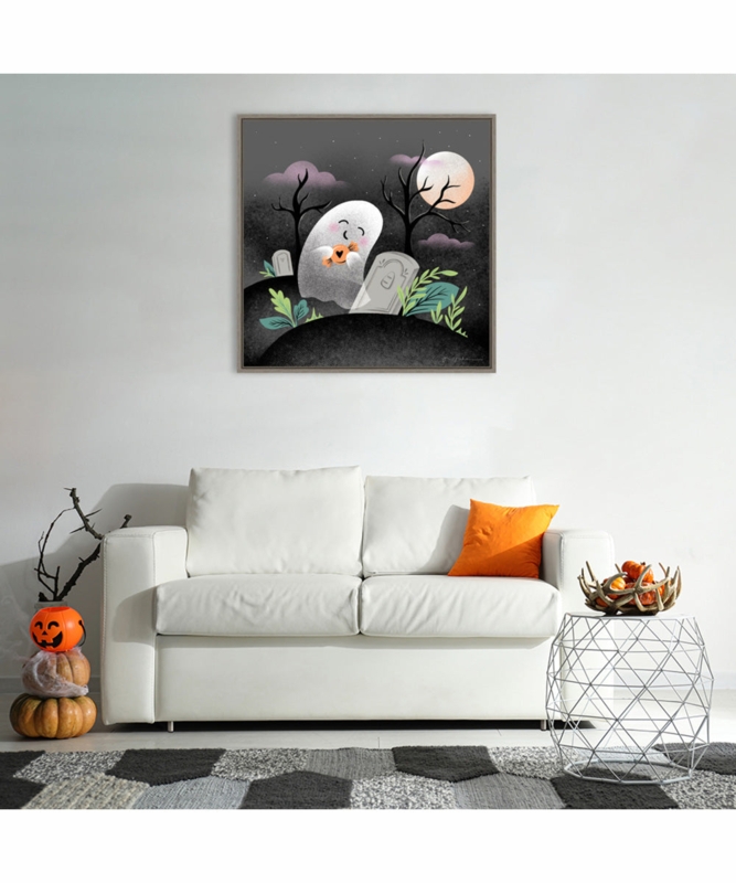 Framed Wall Art Print: Ghost Illustration, Greywash Frame, Whimsical