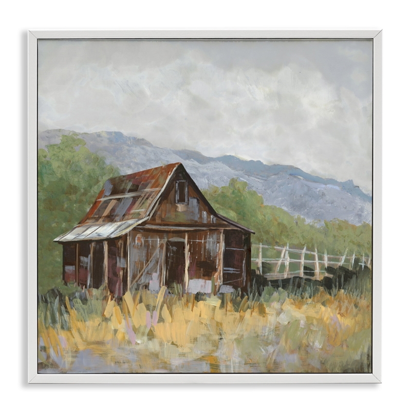 Framed Wall Art Rustic Barn Subject White Frame Muted