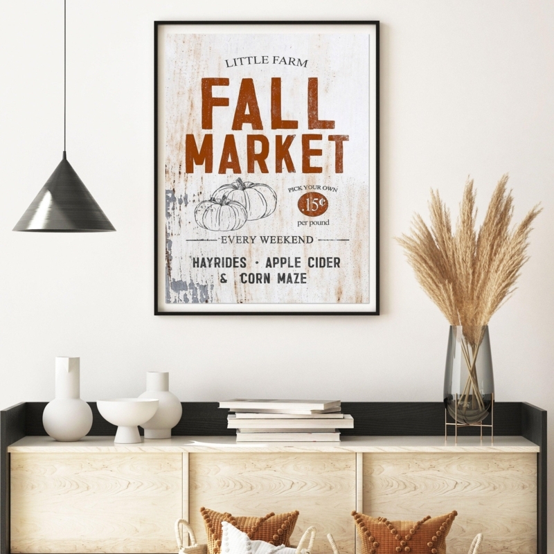 Framed Wall Art Rustic Fall Market Poster with Slim Black Frame