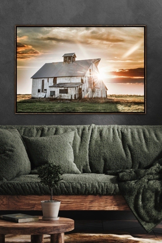 Framed Wall Art Rustic Modern Moody Farmhouse Barn Landscape Print Decor