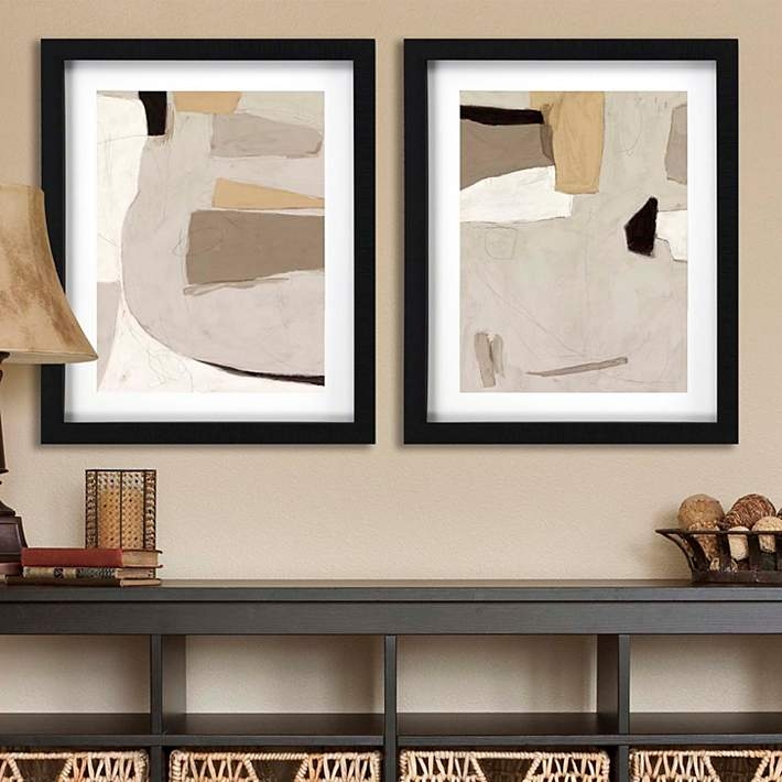 Framed Wall Art Set 2-Piece Shadow Box Neutral Contemporary Prints