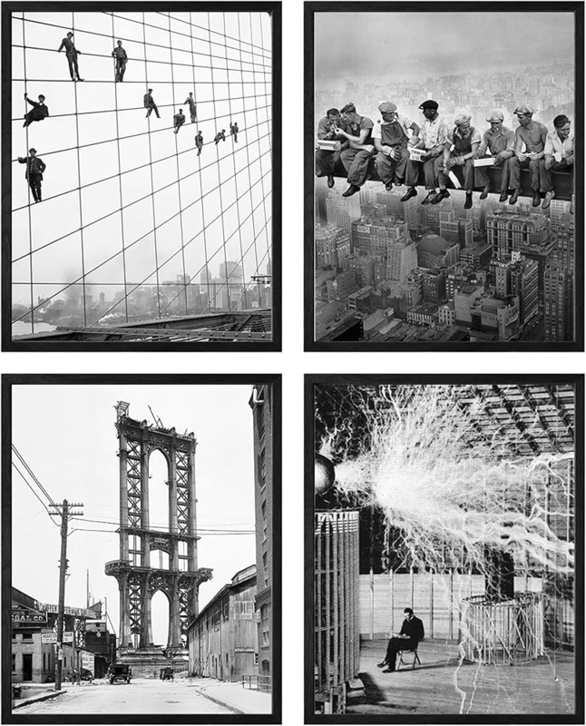 Framed Wall Art Set: Historical NYC Black and White Photos