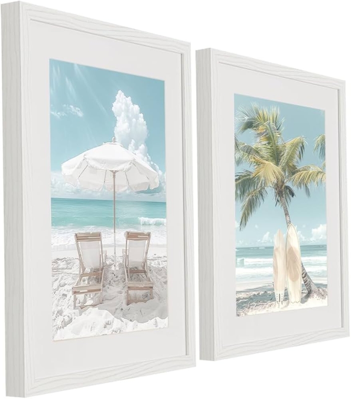 Framed Wall Art Set of 2 White Wood Coastal Beach Photography