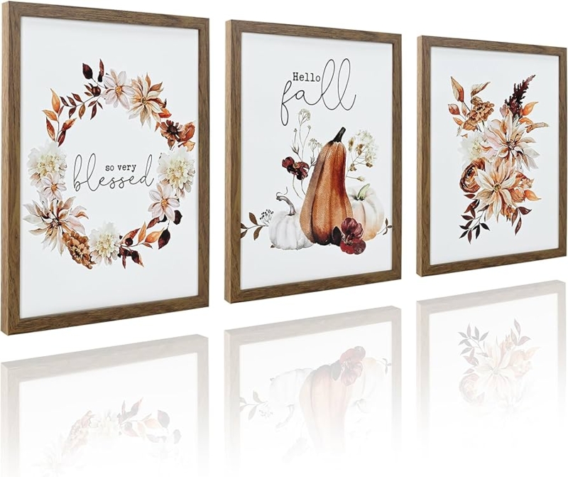 Framed Wall Art Set of Three with Botanical Prints in Harvest Colors