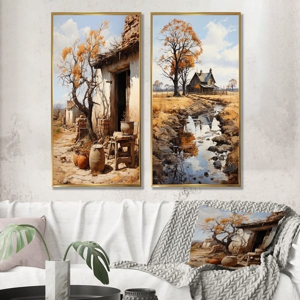 Framed Wall Art Set Rustic Farmhouse Autumn Countryside Landscapes