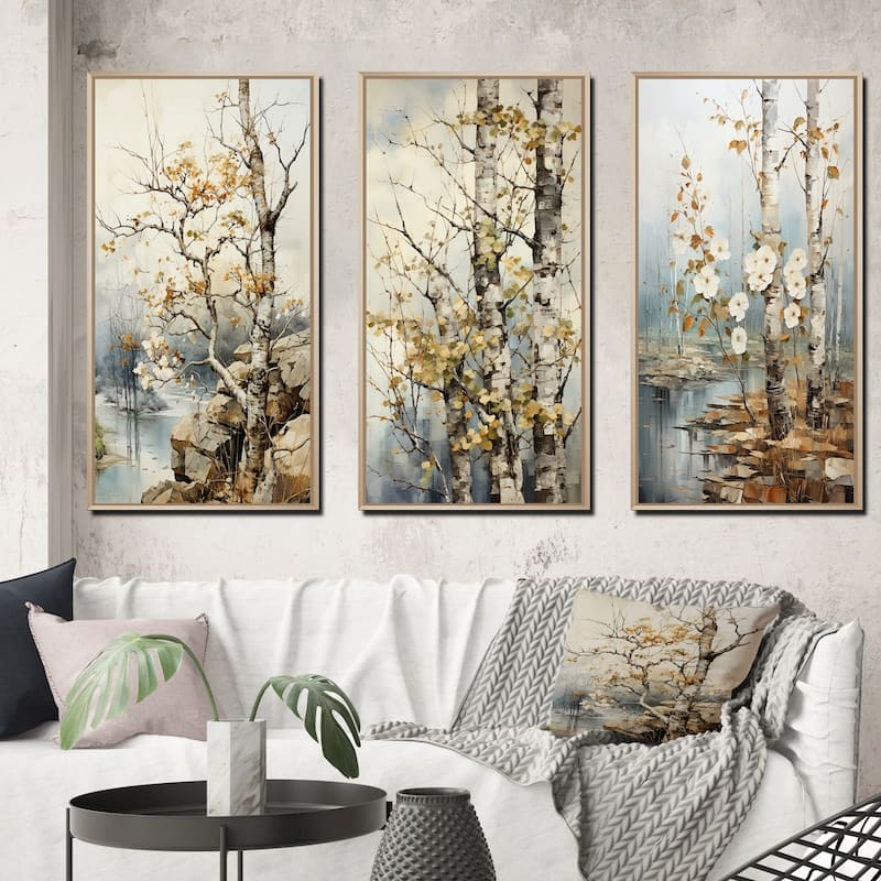 Framed Wall Art Set Triptych Sycamore Tree Landscape Canvas
