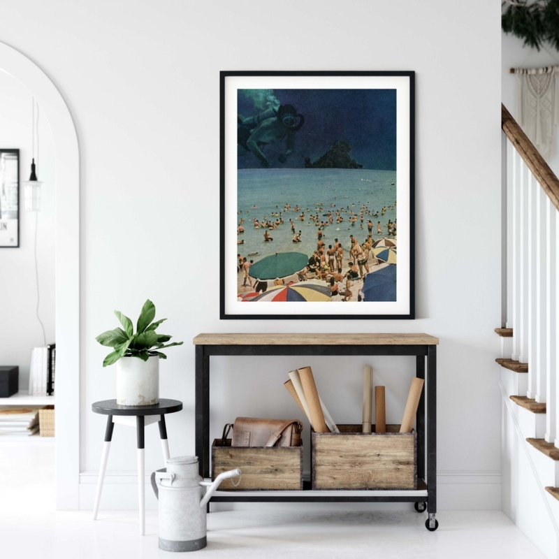 Framed Wall Art Surrealist Beach Collage Print | Eclectic Whimsical