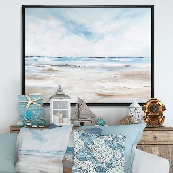 Framed Wall Art Thick Impasto Texture Black Frame Coastal Textiles