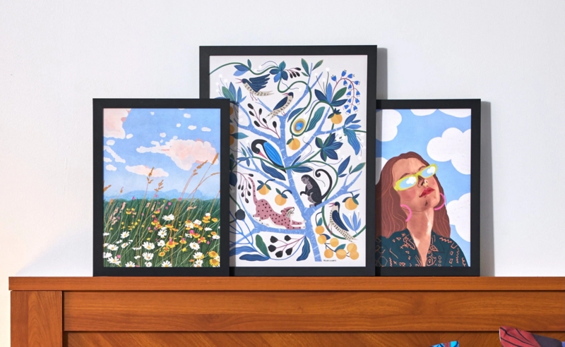 Framed Wall Art Trio with Whimsical Illustrative Prints
