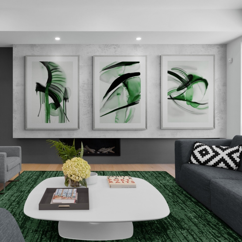 Framed Wall Art Triptych: Abstract Watercolor Paintings, Matte Finish.