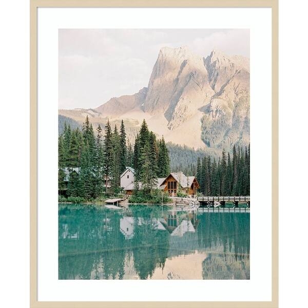 Framed Wall Art: Turquoise Lake Reflection Photo, Natural Wood Frame