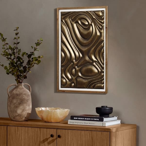 Framed Wall Art Undulating 3D Texture Gold Metallic Finish Organic