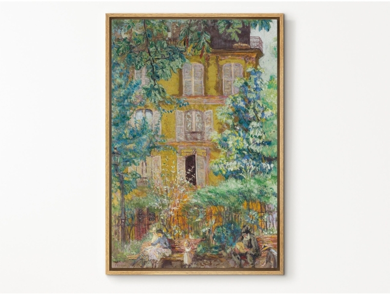 Framed Wall Art Vintage Impressionist Architectural Yellow Facade