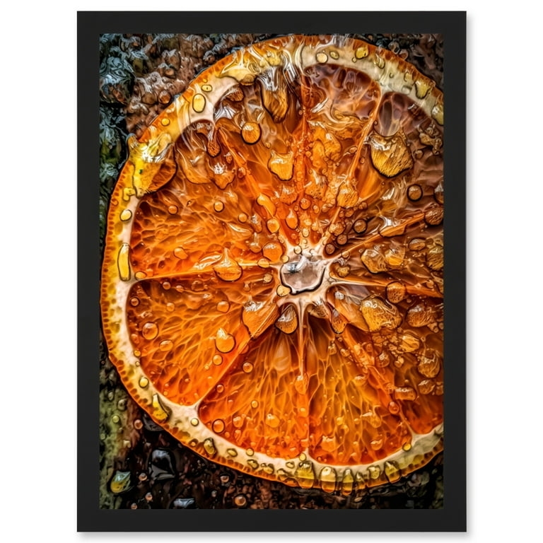 Framed Wall Art with Realistic Juice Droplets in Black Frame