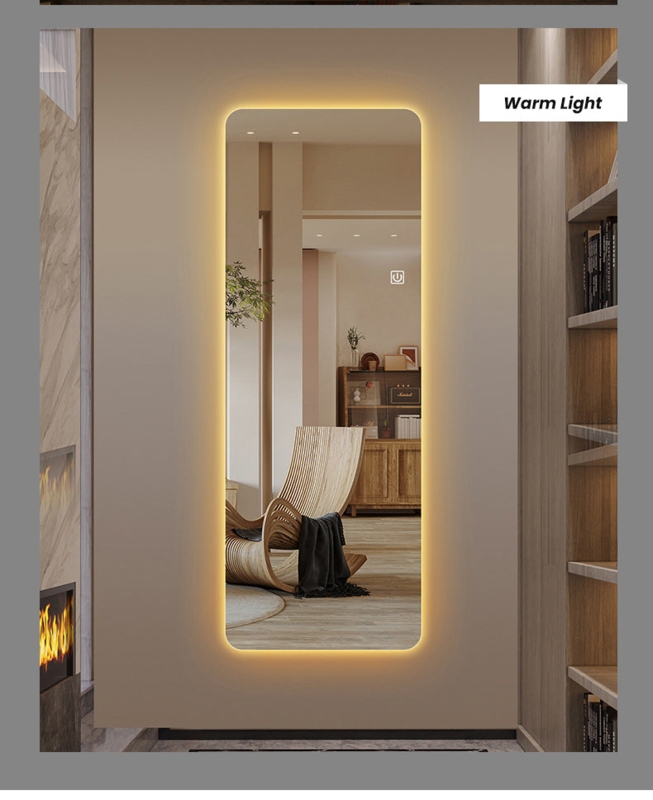 Frameless Full Length Mirror, LED Backlit, Rounded Corners