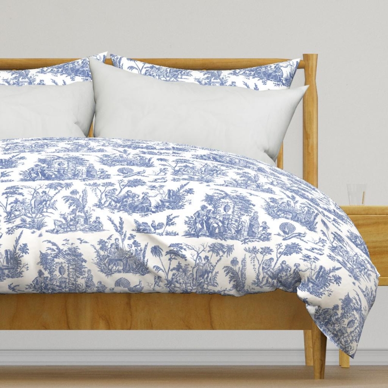 French Romantic Duvet Cover Set Blue Toile Classic Bedroom Styling