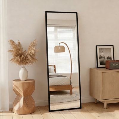 Full Length Leaning Floor Mirror Thin Black Frame Scandinavian