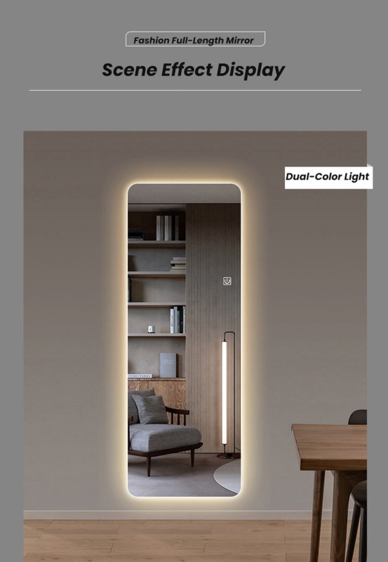 Full Length Mirror, Backlit LED, Smart Touch Control, Rounded Corners