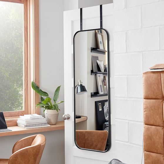 Full Length Mirror Black Frame Rounded Corners Straps